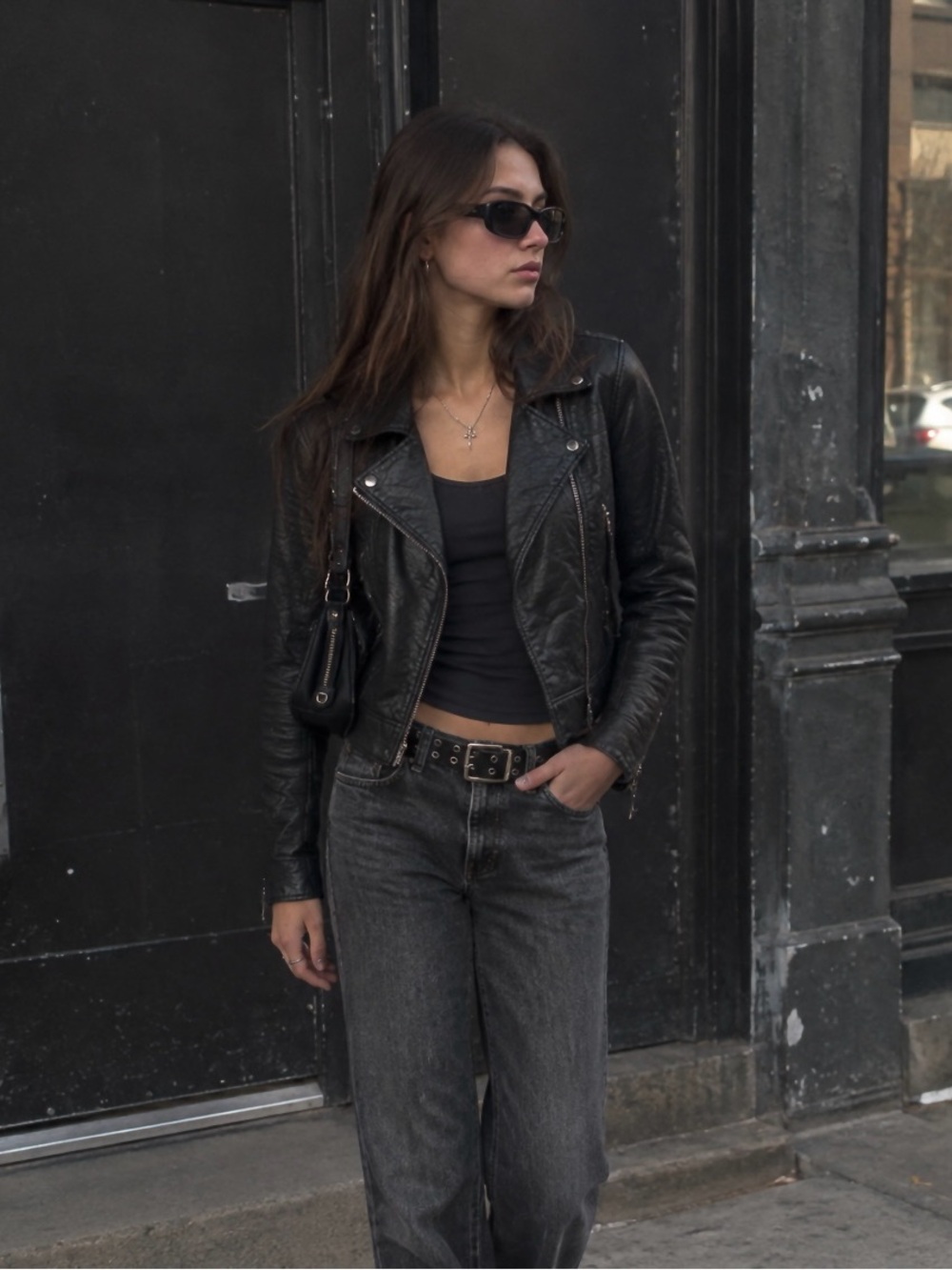 TopShop Black Faux Leather Motorcycle (Moto) Jacket- Women's Classic Biker Style